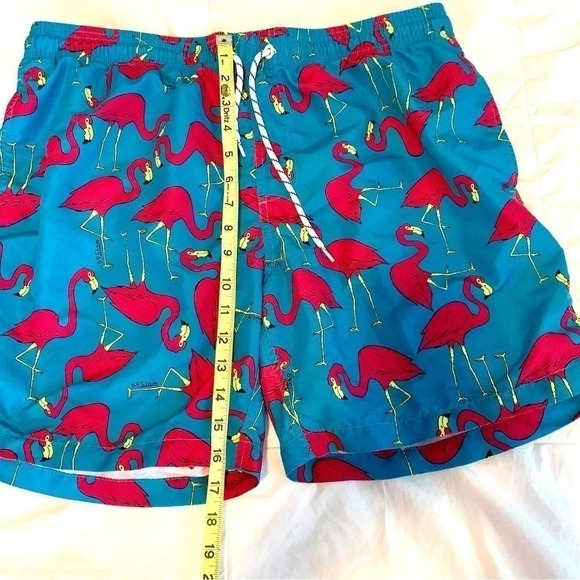Men’s Flamingo Print Pink Blue tropical Miami Swim Trunks XL - Picture 6 of 10